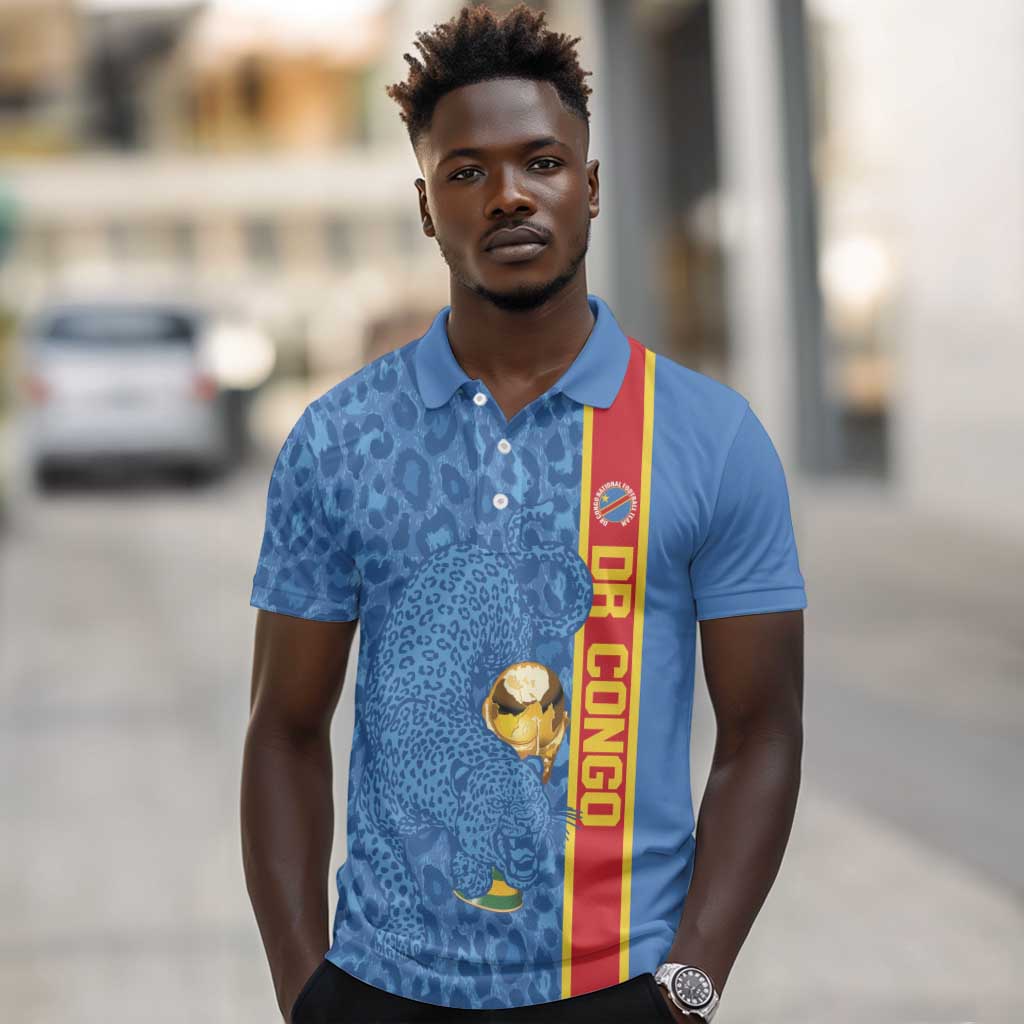 DR Congo Football Custom Polo Shirt Come On Leopards Blue Color