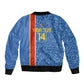 DR Congo Football Custom Sleeve Zip Bomber Jacket Come On Leopards Blue Color