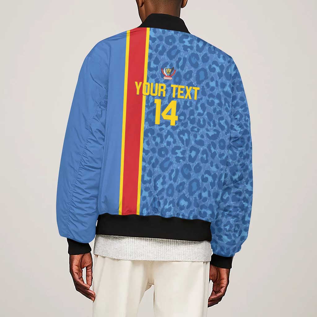 DR Congo Football Custom Sleeve Zip Bomber Jacket Come On Leopards Blue Color