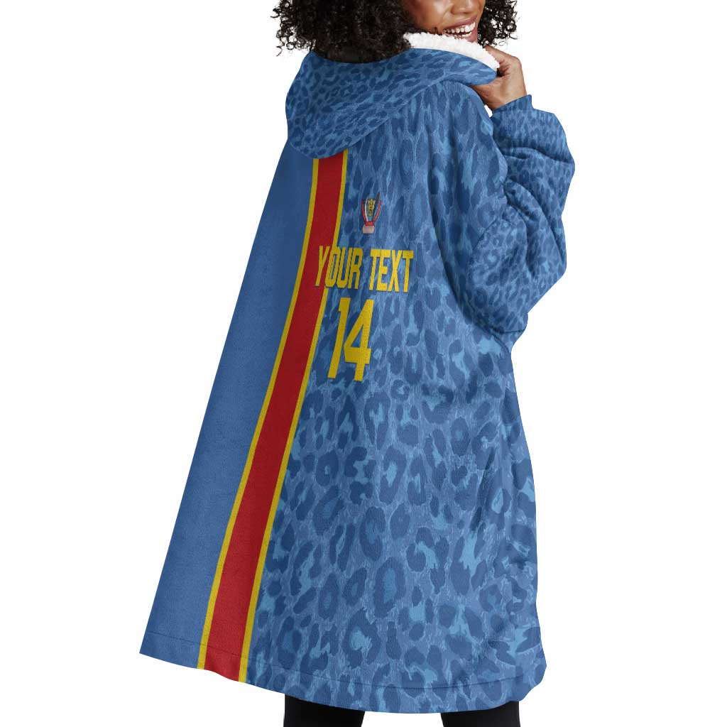 DR Congo Football Custom Wearable Blanket Hoodie Come On Leopards Blue Color