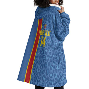 DR Congo Football Custom Wearable Blanket Hoodie Come On Leopards Blue Color