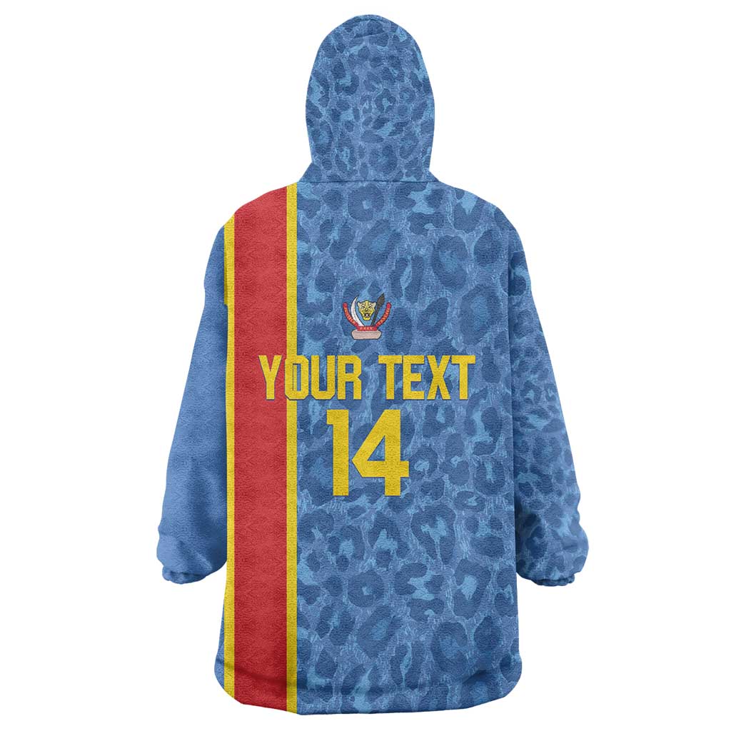 DR Congo Football Custom Wearable Blanket Hoodie Come On Leopards Blue Color