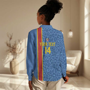 DR Congo Football Custom Women Casual Shirt Come On Leopards Blue Color