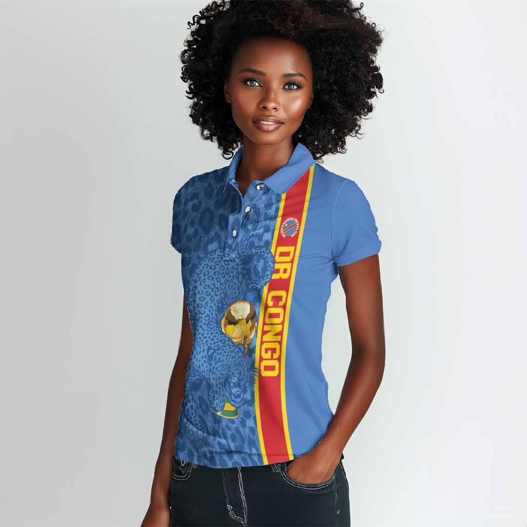 DR Congo Football Custom Women Polo Shirt Come On Leopards Blue Color