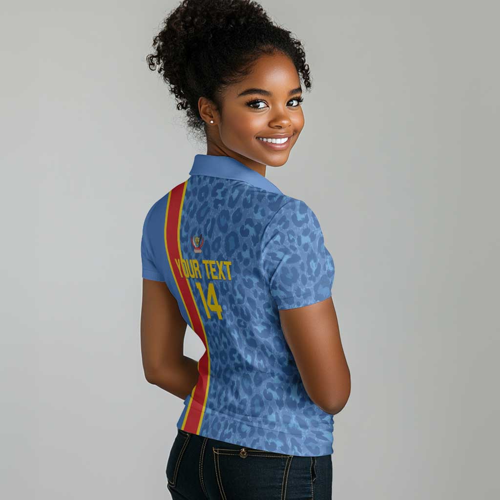 DR Congo Football Custom Women Polo Shirt Come On Leopards Blue Color