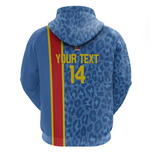 DR Congo Football Custom Zip Hoodie Come On Leopards Blue Color