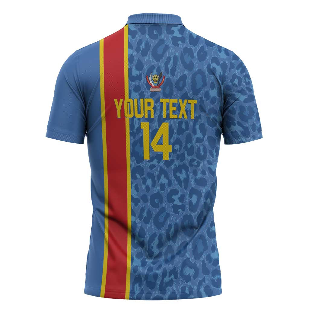 DR Congo Football Custom Zipper Polo Shirt Come On Leopards Blue Color