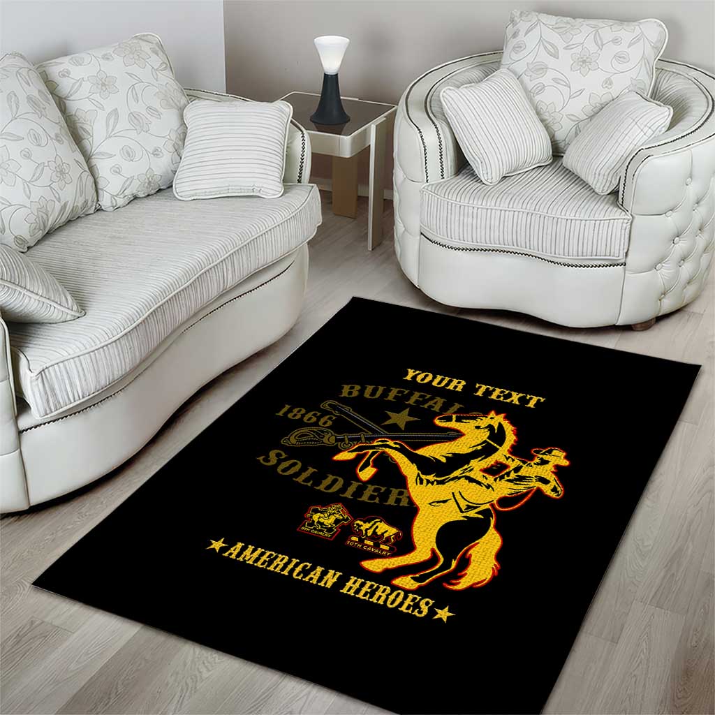 Personalized Afro Buffalo Soldiers Area Rug BSMC United States Army Black