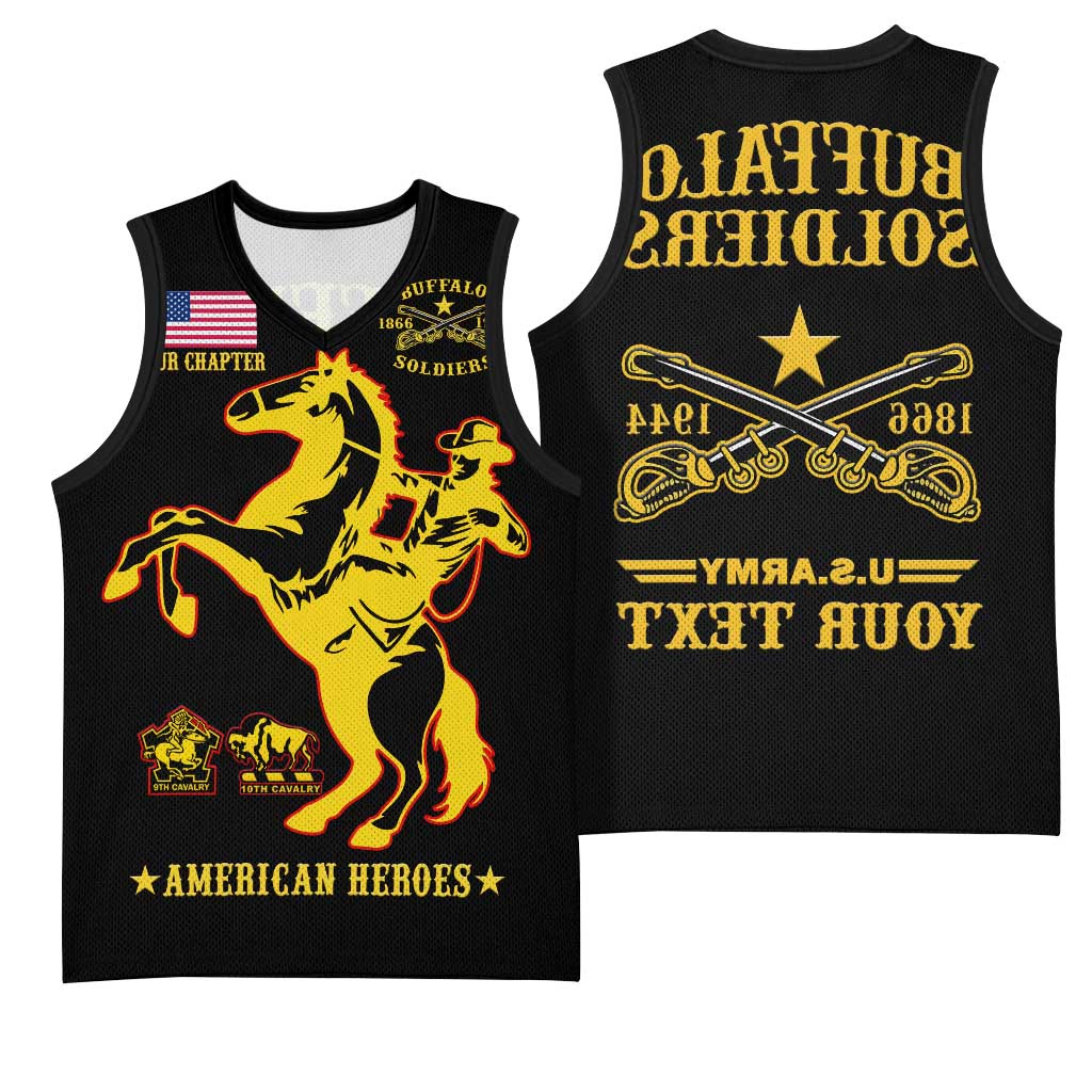 Personalized Afro Buffalo Soldiers Basketball Jersey BSMC United States Army Black - African Pride