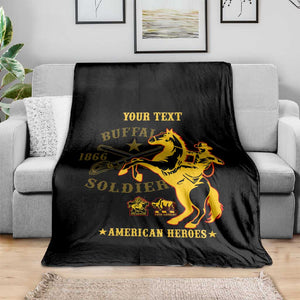 Personalized Afro Buffalo Soldiers Blanket BSMC United States Army Black