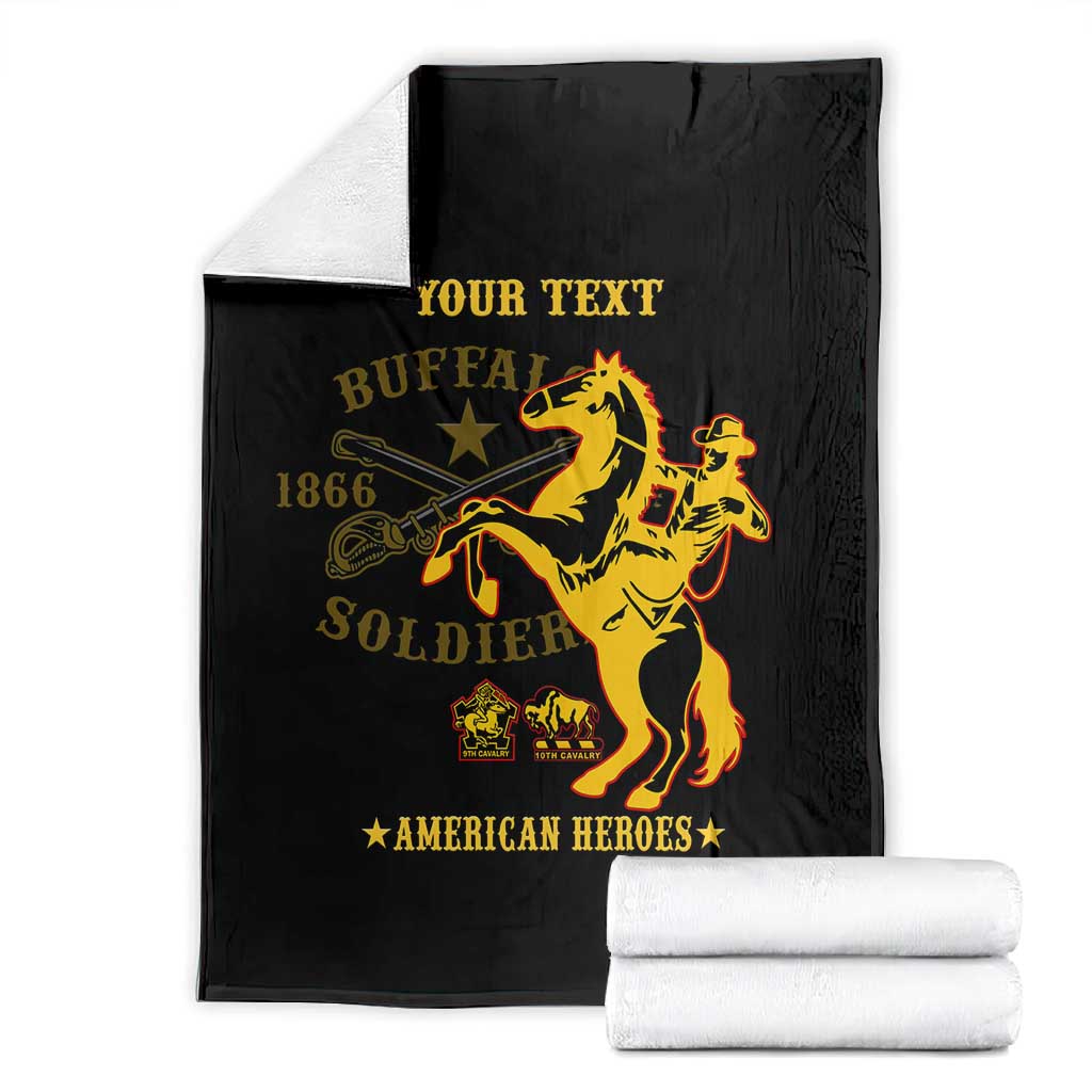 Personalized Afro Buffalo Soldiers Blanket BSMC United States Army Black