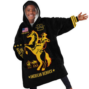 Personalized Afro Buffalo Soldiers KId Wearable Blanket Hoodie BSMC United States Army Black