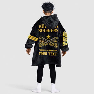 Personalized Afro Buffalo Soldiers KId Wearable Blanket Hoodie BSMC United States Army Black