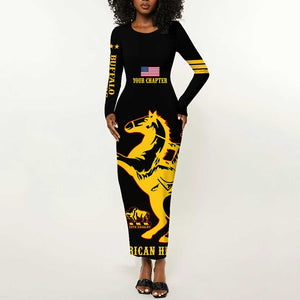 Personalized Afro Buffalo Soldiers Long Sleeve Bodycon Dress BSMC United States Army Black LT14