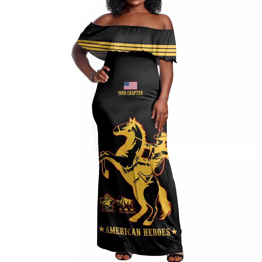 Personalized Afro Buffalo Soldiers Off Shoulder Maxi Dress BSMC United States Army Black