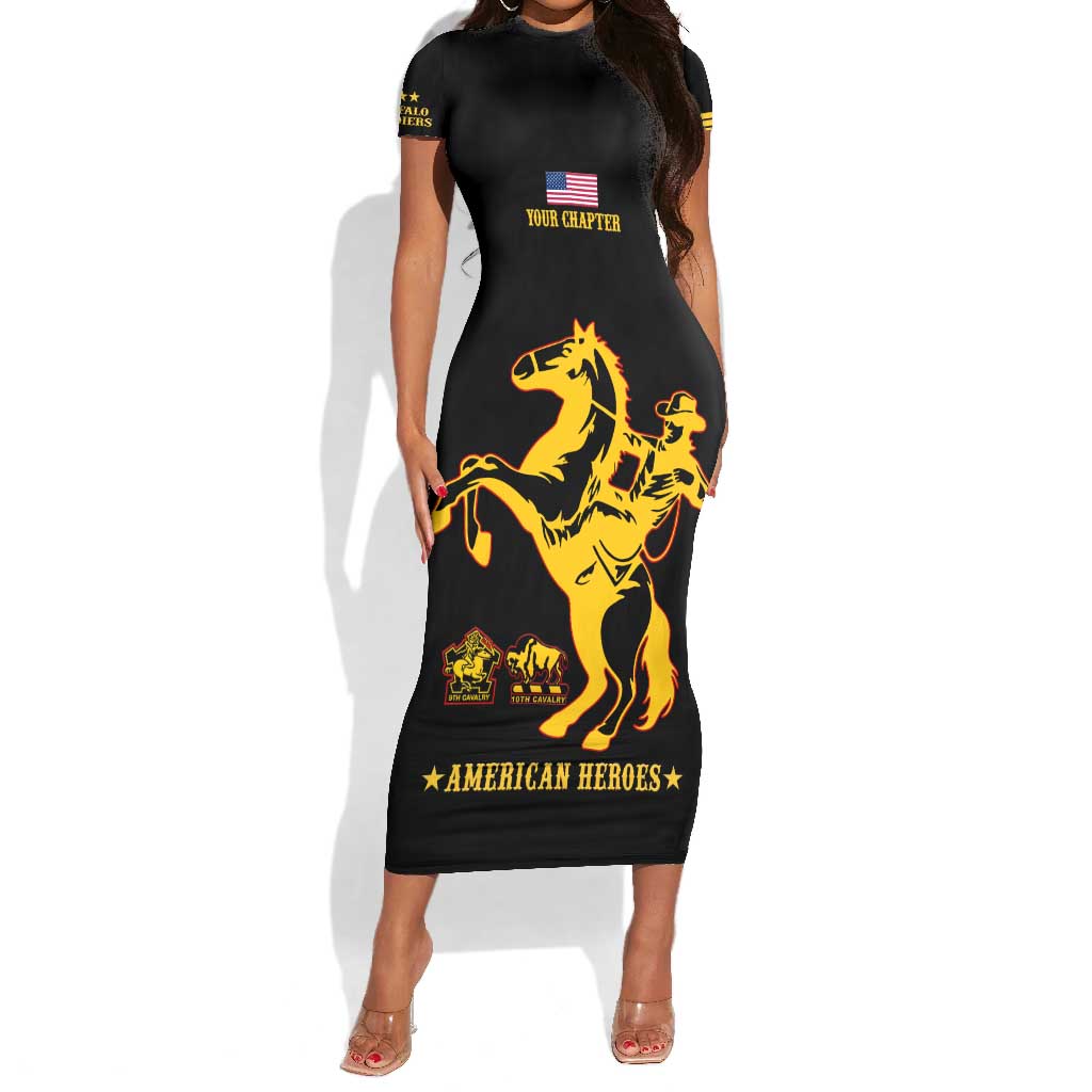 Personalized Afro Buffalo Soldiers Short Sleeve Bodycon Dress BSMC United States Army Black LT14