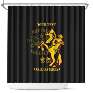 Personalized Afro Buffalo Soldiers Shower Curtain BSMC United States Army Black