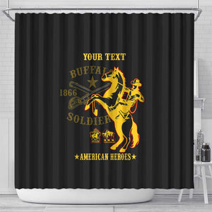 Personalized Afro Buffalo Soldiers Shower Curtain BSMC United States Army Black