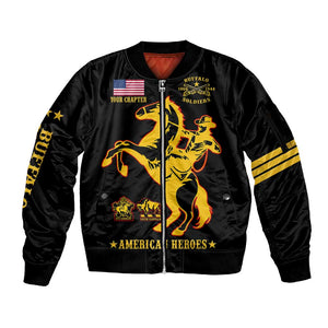Personalized Afro Buffalo Soldiers Sleeve Zip Bomber Jacket BSMC United States Army Black