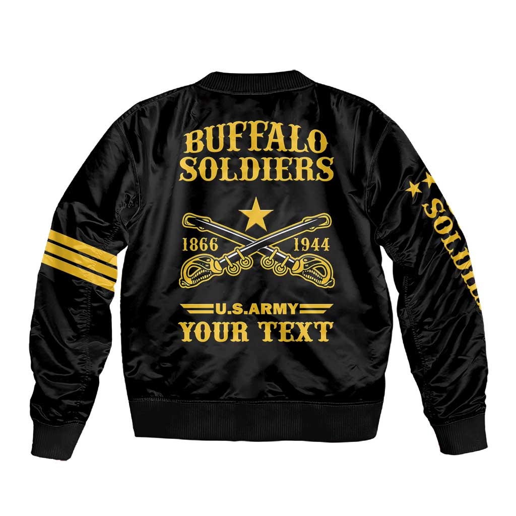 Personalized Afro Buffalo Soldiers Sleeve Zip Bomber Jacket BSMC United States Army Black