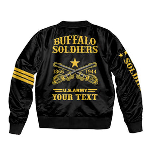 Personalized Afro Buffalo Soldiers Sleeve Zip Bomber Jacket BSMC United States Army Black