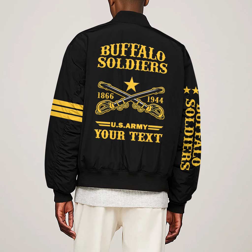 Personalized Afro Buffalo Soldiers Sleeve Zip Bomber Jacket BSMC United States Army Black