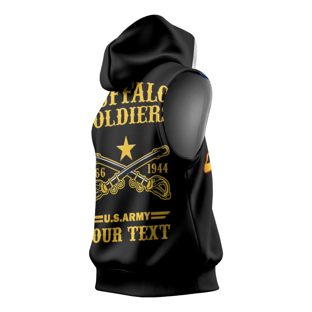 Personalized Afro Buffalo Soldiers Sleeveless Hoodie BSMC United States Army Black - African Pride