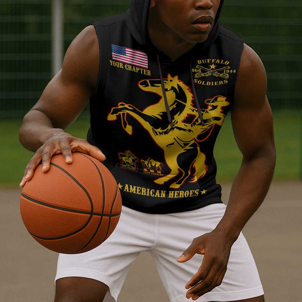 Personalized Afro Buffalo Soldiers Sleeveless Hoodie BSMC United States Army Black - African Pride