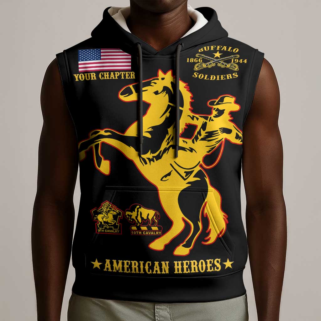 Personalized Afro Buffalo Soldiers Sleeveless Hoodie BSMC United States Army Black - African Pride