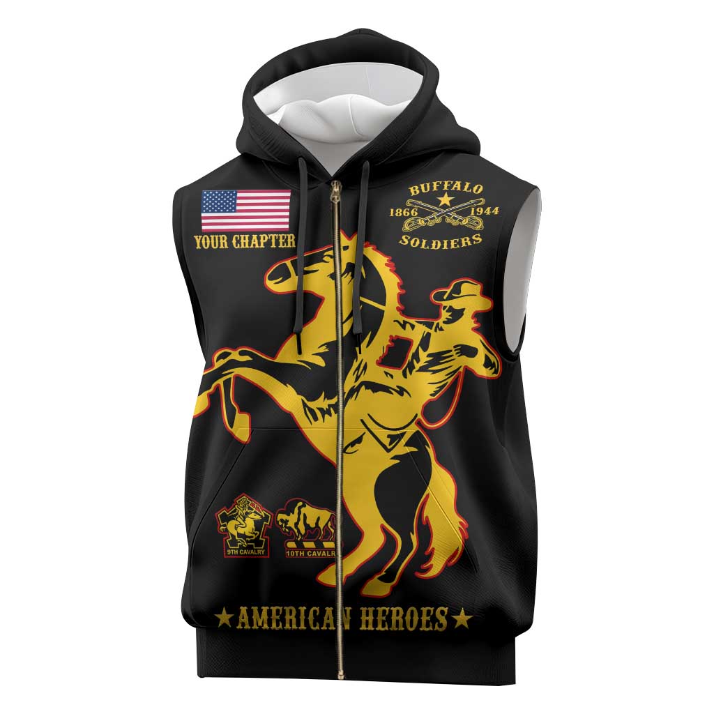 Personalized Afro Buffalo Soldiers Sleeveless Zip Hoodie BSMC United States Army Black - African Pride