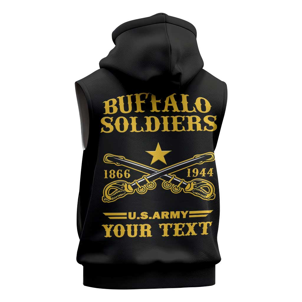 Personalized Afro Buffalo Soldiers Sleeveless Zip Hoodie BSMC United States Army Black - African Pride