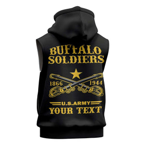 Personalized Afro Buffalo Soldiers Sleeveless Zip Hoodie BSMC United States Army Black - African Pride