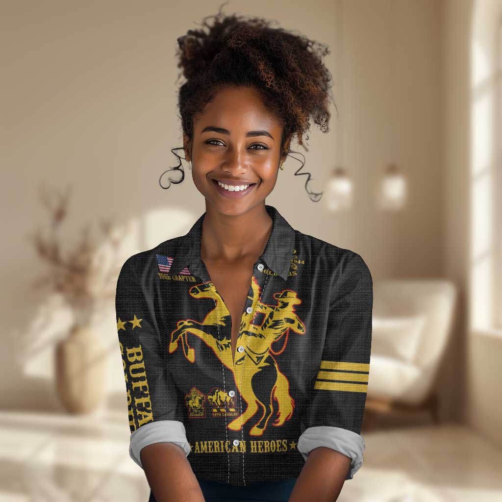 Personalized Afro Buffalo Soldiers Women Casual Shirt BSMC United States Army Black LT14