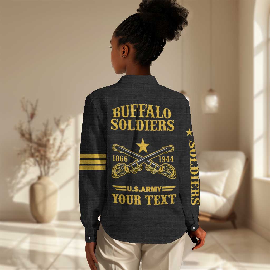 Personalized Afro Buffalo Soldiers Women Casual Shirt BSMC United States Army Black LT14