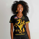 Personalized Afro Buffalo Soldiers Women V-Neck T-Shirt BSMC United States Army Black