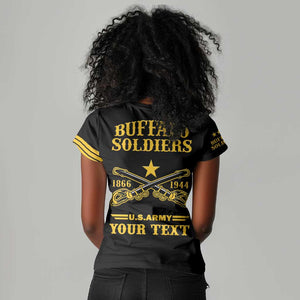 Personalized Afro Buffalo Soldiers Women V-Neck T-Shirt BSMC United States Army Black