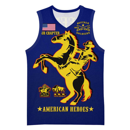 Personalized Afro Buffalo Soldiers Basketball Jersey BSMC United States Army Blue - African Pride
