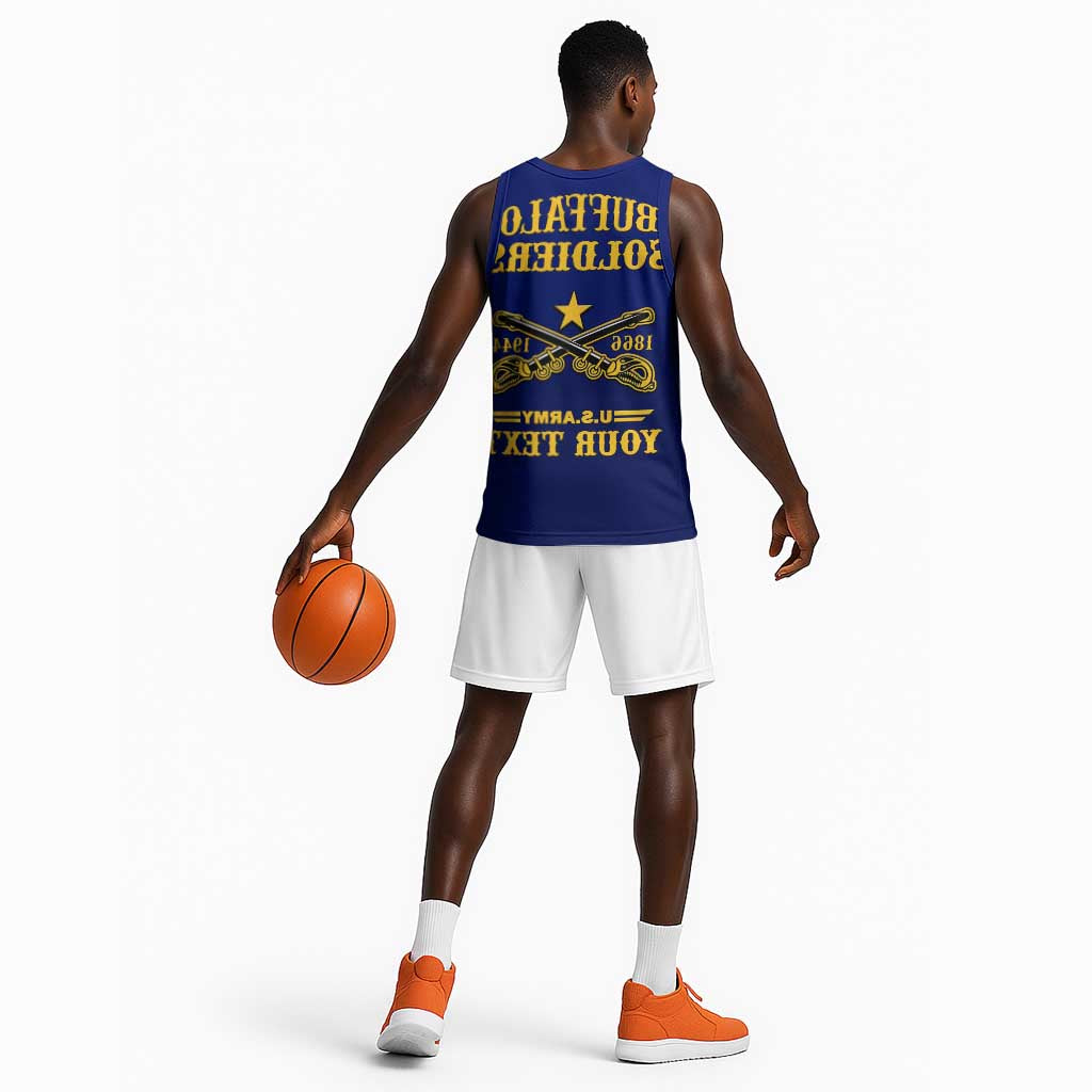 Personalized Afro Buffalo Soldiers Basketball Jersey BSMC United States Army Blue - African Pride