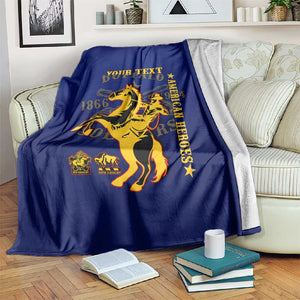 Personalized Afro Buffalo Soldiers Blanket BSMC United States Army Blue