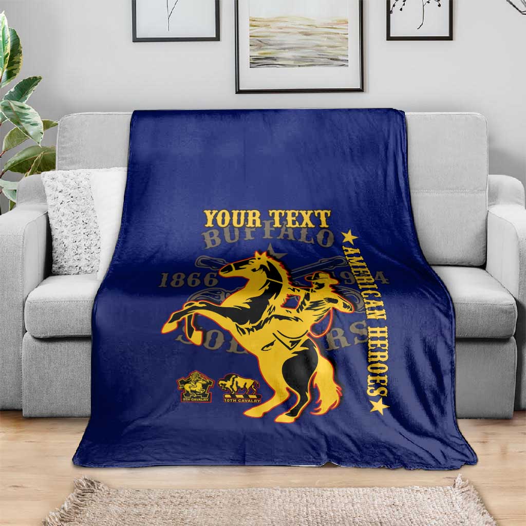 Personalized Afro Buffalo Soldiers Blanket BSMC United States Army Blue
