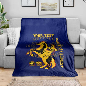 Personalized Afro Buffalo Soldiers Blanket BSMC United States Army Blue