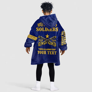 Personalized Afro Buffalo Soldiers KId Wearable Blanket Hoodie BSMC United States Army Blue