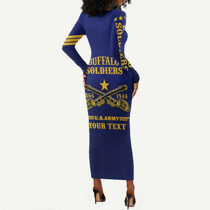 Personalized Afro Buffalo Soldiers Long Sleeve Bodycon Dress BSMC United States Army Blue LT14