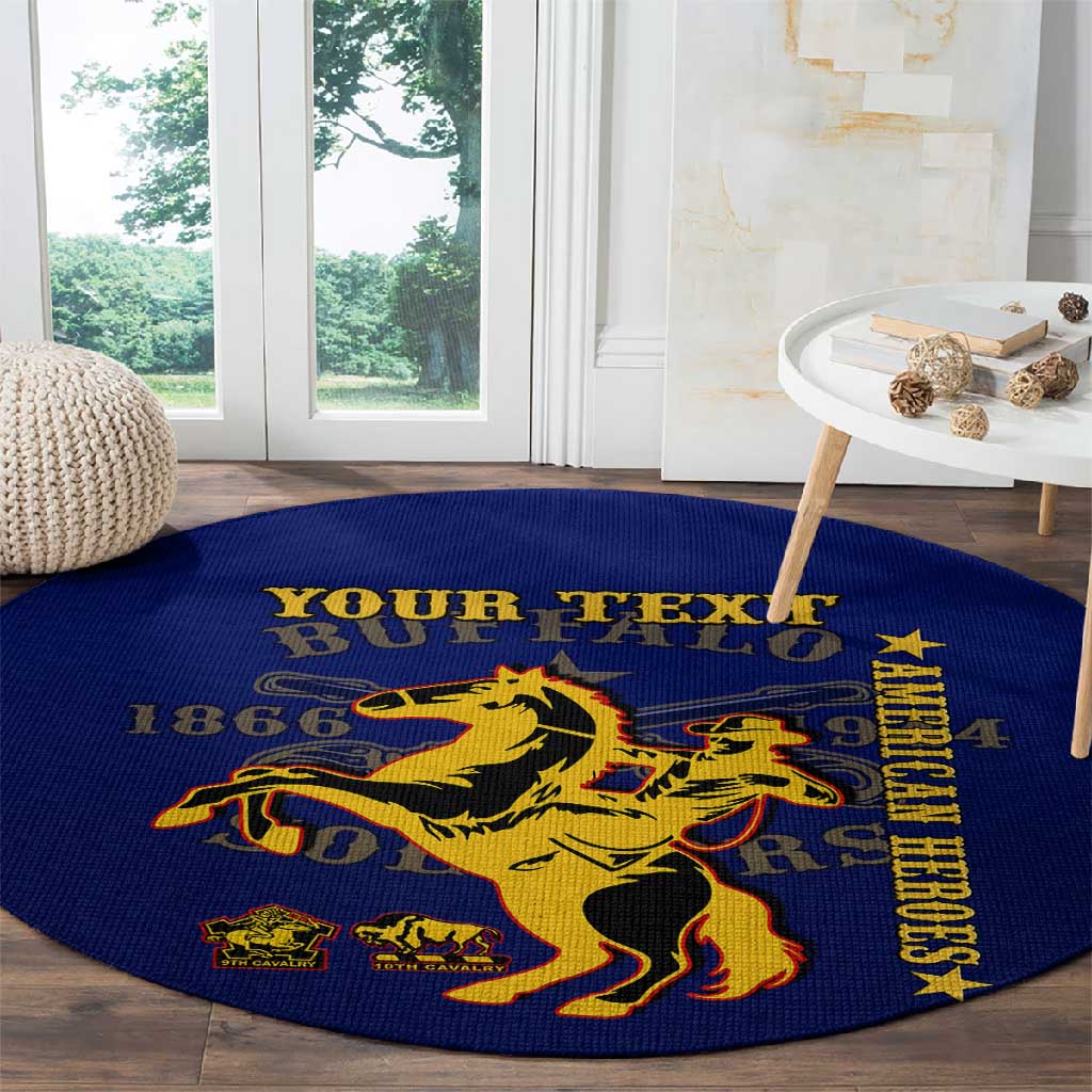 Personalized Afro Buffalo Soldiers Round Carpet BSMC United States Army Blue