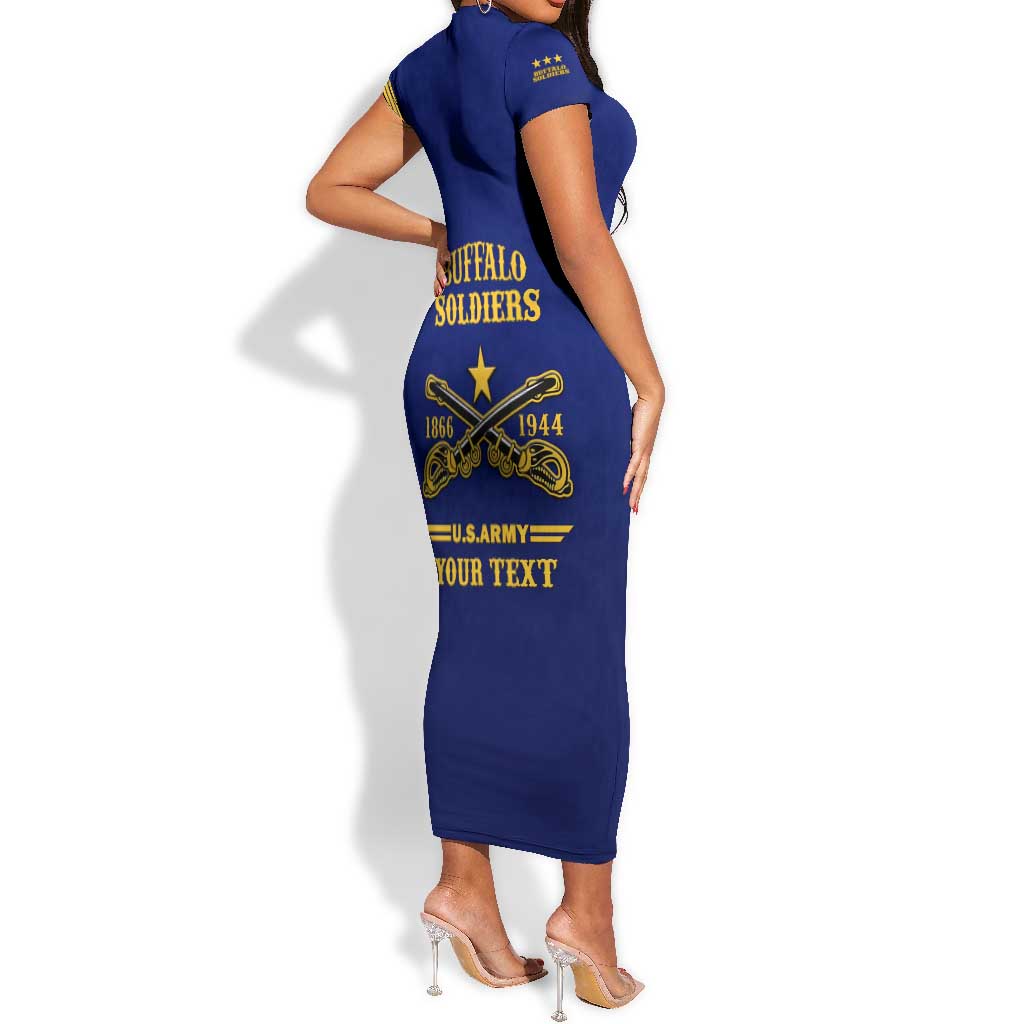 Personalized Afro Buffalo Soldiers Short Sleeve Bodycon Dress BSMC United States Army Blue LT14