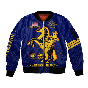 Personalized Afro Buffalo Soldiers Sleeve Zip Bomber Jacket BSMC United States Army Blue