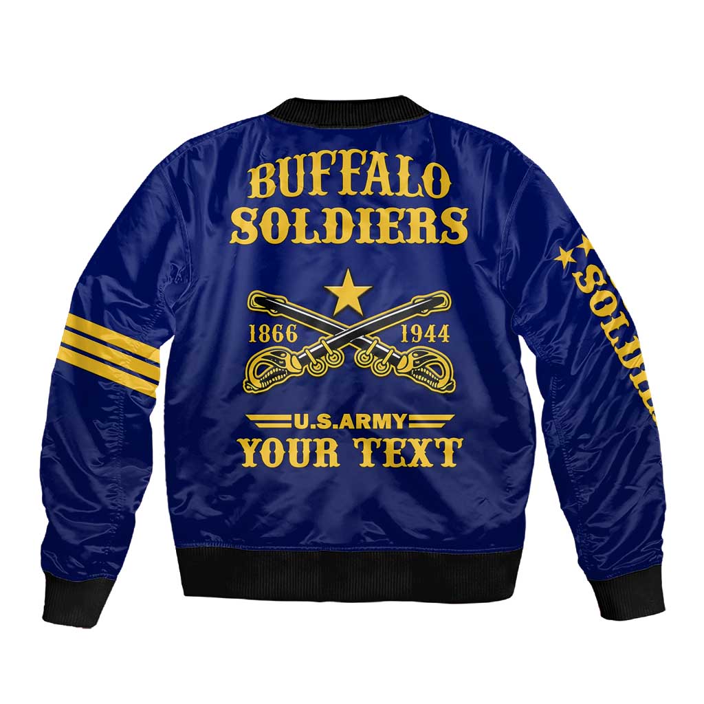 Personalized Afro Buffalo Soldiers Sleeve Zip Bomber Jacket BSMC United States Army Blue