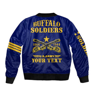 Personalized Afro Buffalo Soldiers Sleeve Zip Bomber Jacket BSMC United States Army Blue