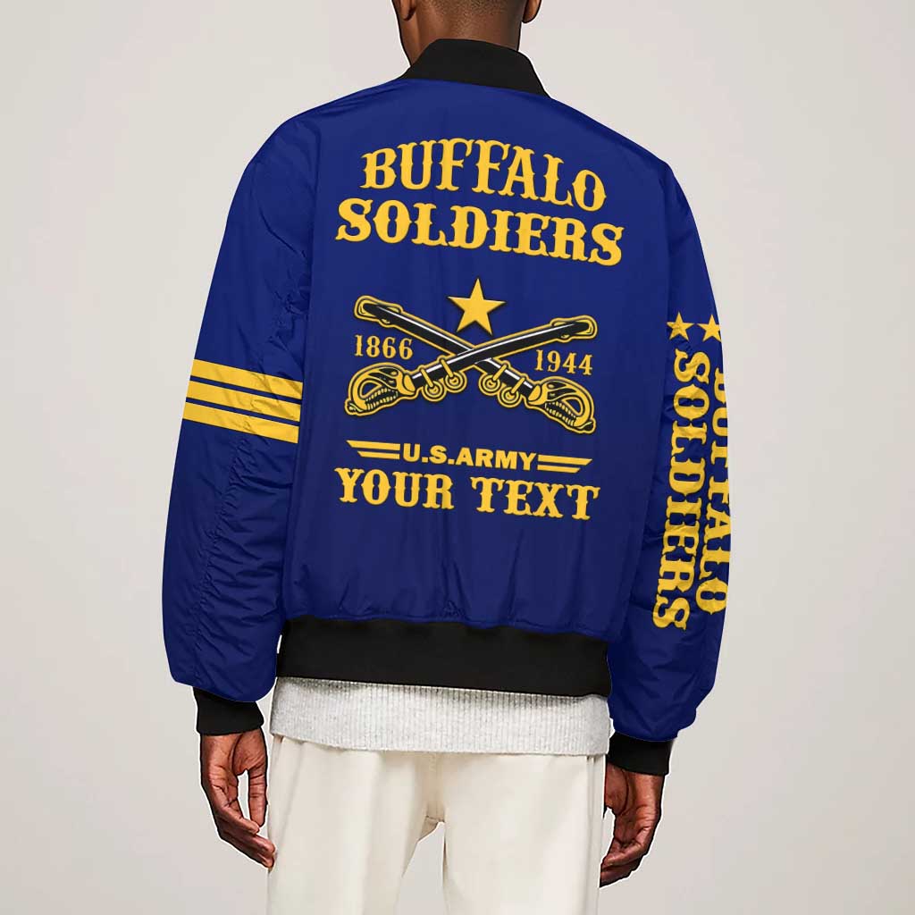 Personalized Afro Buffalo Soldiers Sleeve Zip Bomber Jacket BSMC United States Army Blue