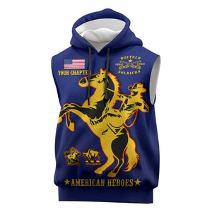 Personalized Afro Buffalo Soldiers Sleeveless Hoodie BSMC United States Army Blue - African Pride